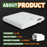 RAINDEWAY 12 Mil Heavy Duty White Tarp 6x20 Feet, UV Resistant, Waterproof, Weatherproof Poly Tarp with Metal Grommets and Reinforced Edges RAINDEWAY