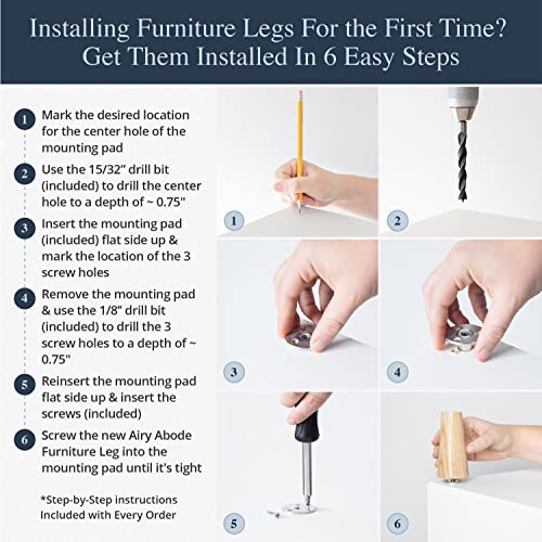 Ash Wood Furniture Legs - Premium Mid Century Legs for Sofa, Chair, Table, Dresser, Bed, Cabinet, Ottoman - Our Wooden Legs Are Easy To Install & Airy Abode