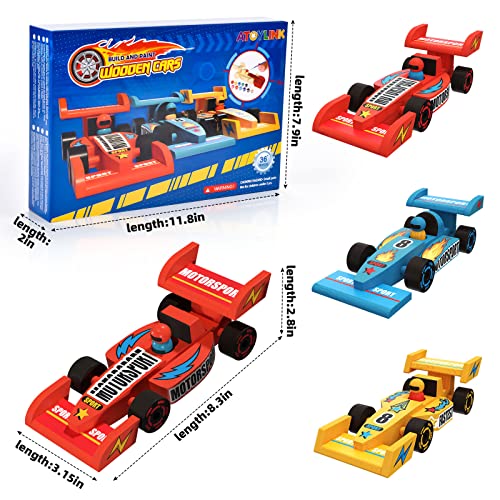 Atoylink DIY Wooden Cars Crafts for Kids Easy Assemble & Paint Your Own Race Cars 3 Pack Model Car Kits Woodworking Arts and Crafts for Boys Girls Gifts