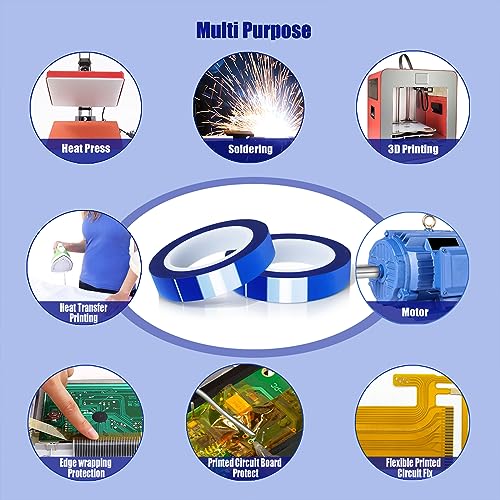 MEBMIK 2 Rolls 10mm x16m(52FT) Blue Heat Tape High Temperature Heat Resistant Tape Heat Transfer Tape for Heat Sublimation Press Vinyl,No Residue MEBMIK