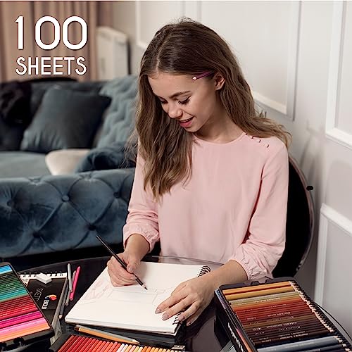 ZENACOLOR - Professional 100 Sheets Sketch Book 9"x12" with Spiral Bound and Hardback Cover - White Acid-Free Drawing Paper (100 g) - WoodArtSupply