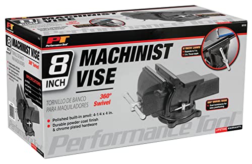 Performance Tool MV8 Hammer Tough Powder Coating, 360 Degree Swivel 8-Inch Bench Vise (7-Inch Jaw Opening, 3-Inch Throat Depth) Performance Tool