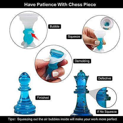 Chess Resin Silicone Mold, Upgrade 3D 16 Pieces Chess Mold Kit for Resin Casting Full Size with Storage Bag, Chess Epoxy Molds for Kid Adult Family