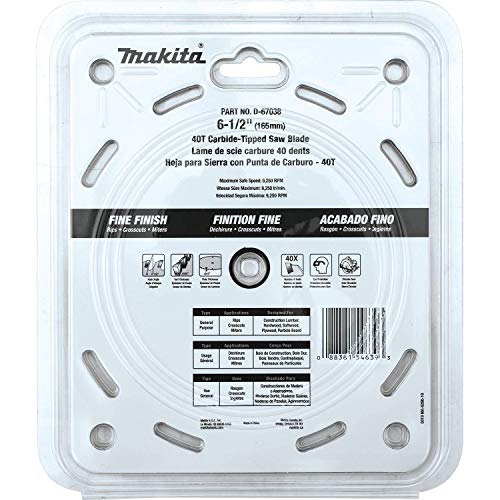 Makita D-67038 6-1/2" 40T Carbide-Tipped Circular Saw Blade, Fine Finish Makita