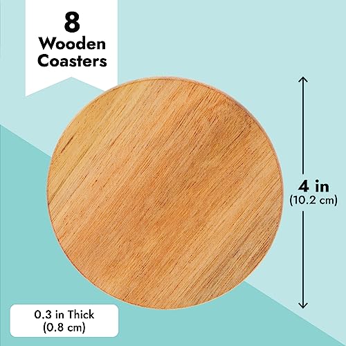 8 Pack Acacia Wood Coasters for Coffee Table - Wooden Coasters for Drinks, Dining Table, Bar (4 In)