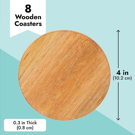 8 Pack Acacia Wood Coasters for Coffee Table - Wooden Coasters for Drinks, Dining Table, Bar (4 In) Juvale
