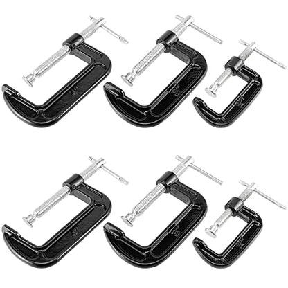 MUKCHAP 6 PCS 3 Size C-clamp Set, 2" 3" 4" Small C Clamps, Mini G Clamps for Woodworking or Metal Workpiece, Black