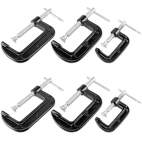 MUKCHAP 6 PCS 3 Size C-clamp Set, 2" 3" 4" Small C Clamps, Mini G Clamps for Woodworking or Metal Workpiece, Black MUKCHAP