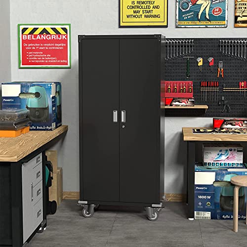 Aobabo Metal Garage Storage Cabinet with Wheels,72In High Lockable Steel Storage Cabinet for Garage Home Office Storage, Black Required-Assembly Aobabo