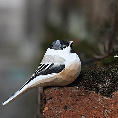 Hand Carved Wooden Black-Capped Chickadee Bird Figurine Wood Bird Statue for Home Decor - WoodArtSupply