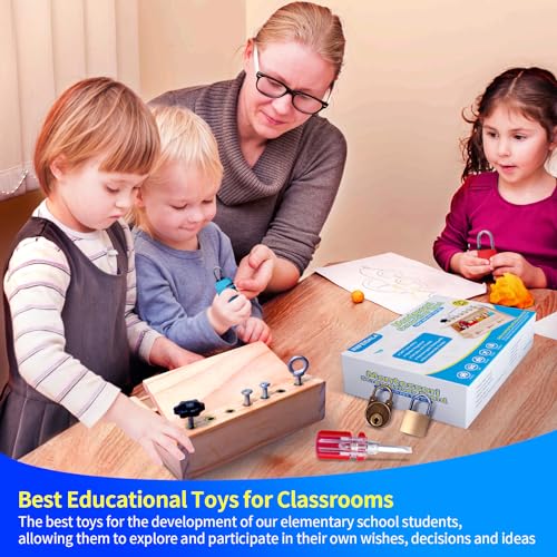 Montessori Screwdriver Board-Lock and Key Toy Set,INIFEIDALA Wooden Montessori Toys for 3 4 5 Year Old Kids and Toddlers,Learning Sensory Bin Toys INIFEIDALA