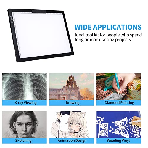 Rechargeable A4 Light Pad with Innovative Stand and Top Clip, Elice Wireless Bright Light Tracing Board Portable LED Artcraft Tracer Box for Artists, elice