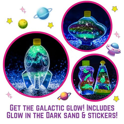 GirlZone Galaxy Glow Sand Art Kit, Sand Art for Kids Kit with Colored Sand & Kids Sand Art Bottles to Make Ultimate Sand Art, Fun Christmas Gifts for