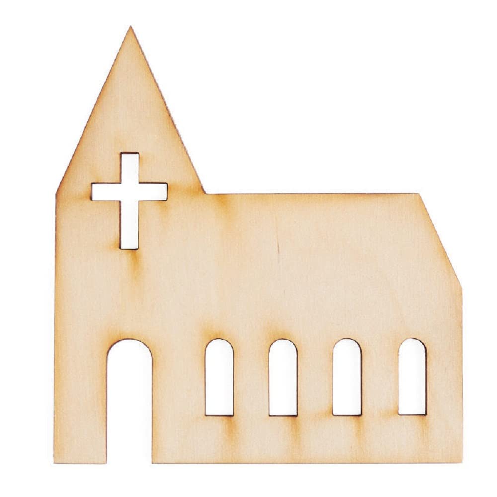 Pack of 12 Unfinished Wood Church Cutouts - Made in USA Wooden Shapes for Ornaments, Crafts, and DIY Projects Factory Direct Craft