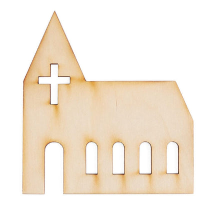 Pack of 12 Unfinished Wood Church Cutouts - Made in USA Wooden Shapes for Ornaments, Crafts, and DIY Projects