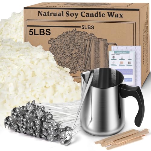 Soy Wax Candle Making Kit Supplies, Natural Candle Wax For Candle Making, DIY Art&Crafts Kit for Adults,Beginner,Kids, Including 5lbs Soy Wax Flakes, - WoodArtSupply