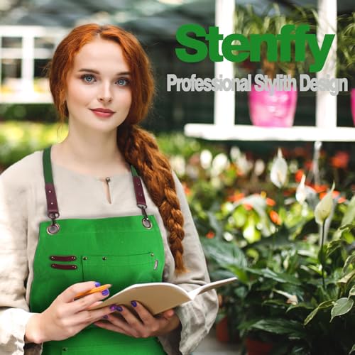 Stenffy Handmade Work Apron, Cotton Canvas, Multiple Pockets, Adjustable Cross Back Weight Apron, BBQ Cafe Kitchen Painting Carpenter Artist Apron, Stenffy