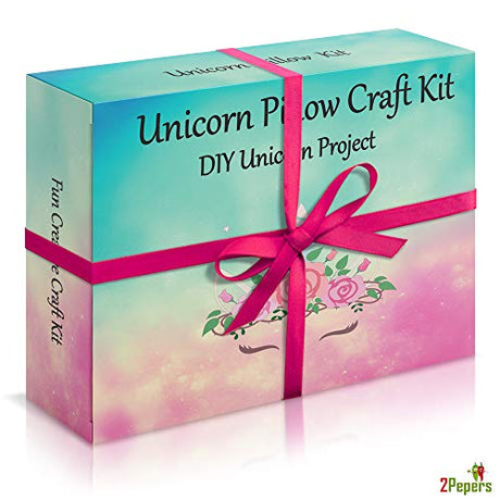 2Pepers Make Your Own Unicorn Pillow Kit Arts and Crafts for Girls (No Sewing Needed), DIY Stuffed Plush Pillow Craft kit for Kids, Unicorn Gifts for 2Pepers