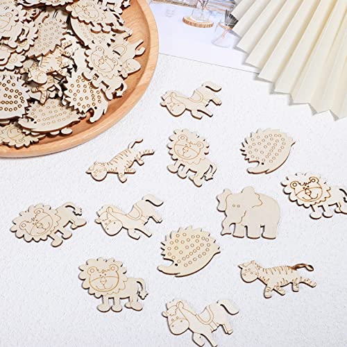 Wooden Craft Shapes 100pcs Wooden Animal Cutouts Unfinished Animal Pieces Mini Wood Animal Embellishments DIY Craft Wild Forest Animal Slices Wood ABOOFAN