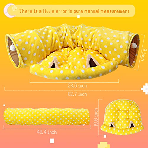 BWOGUE Bunny Tunnel Bed, 2-in-1 Collapsible Tunnel Tubes Toys with Removable Mat Hideout for Cats Kittens Rabbits Guinea Pigs Kitty BWOGUE