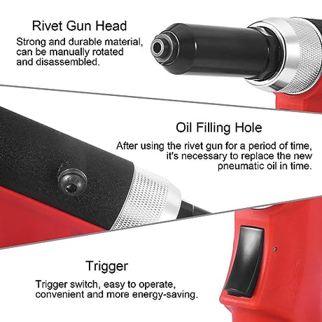 SHININGEYES Heavy Duty Air/Hydraulic Rivet Gun Professional Riveting Tool 1/4" air Power Tool no Self Suction Style (No- Self-Suction Style) SHININGEYES