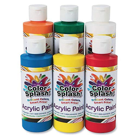 S&S Worldwide Color Splash! Acrylic Paint, 6 Bright Colors, 8-oz Flip-Top Squeeze Bottles, Great for Arts & Crafts, Wood, Paper Mache, Bisque, Metal, S&S Worldwide