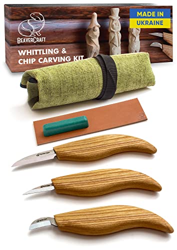 BeaverCraft Wood Carving Kit S15 Wood Whittling Kit for Beginners Kids - Wood Carving Knife Set Whittling Knife Set Wood Carving Knives Hand Wood - WoodArtSupply