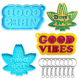 2Pcs Words Maple Leaf Silicone Resin Molds, Good Vibes Keychain Molds with Holes, Don't Trip Keychain Molds for Epoxy Resin Kit with 8 Key Rings for ALIBBON