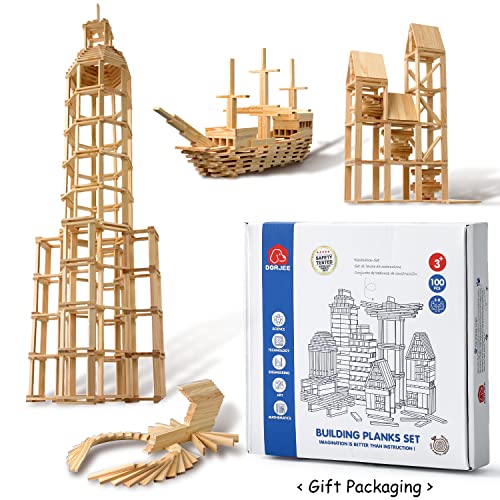 ICEKO KN 100pcs Classic Wooden Building Blocks Set,Solid STEM Building Toys for Kids, Preschool Learning Montessori Toys for Toddlers, Boys & Girls ICEKO KN