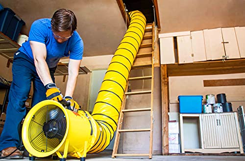 MaxxAir HVHF 12COMBO Heavy Duty Cylinder Fan with 20-foot Vinyl Hose, High Velocity Portable Utility Blower/Exhaust Axial Hose Fan, 12-Inch, Yellow MaxxAir
