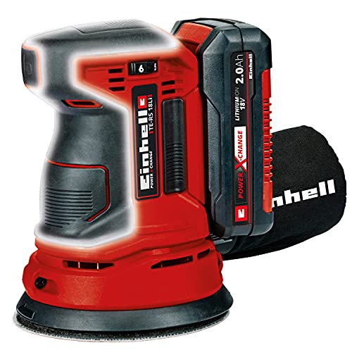 Einhell TE-RS Power X-Change 18-Volt Cordless 5-Inch 22,000-OPM Max Variable Speed Random Orbital Palm Sander w/Dust Collection Box, Dust Extraction Einhell
