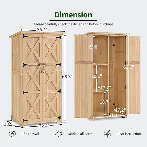 MCombo Wood Sheds & Outdoor Storage, Garden Tool Shed with Lock, Wooden Outdoor Storage Cabinet with Double Doors for Patio 1628 (Medium) - WoodArtSupply