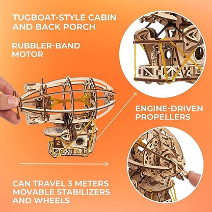 UGEARS Steampunk Airship - Ugears Wooden 3D Puzzles for Adults - Wood Mechanical Model with Moving Parts for Adults to Build - Building Kits Brain