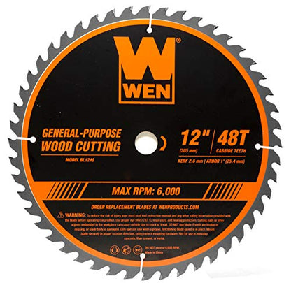 WEN BL1248 12-Inch 48-Tooth Carbide-Tipped Professional Woodworking Saw Blade for Miter Saws and Table Saws,Silver