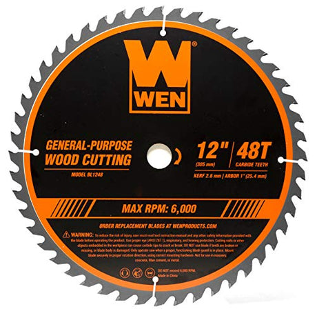 WEN BL1248 12-Inch 48-Tooth Carbide-Tipped Professional Woodworking Saw Blade for Miter Saws and Table Saws,Silver WEN