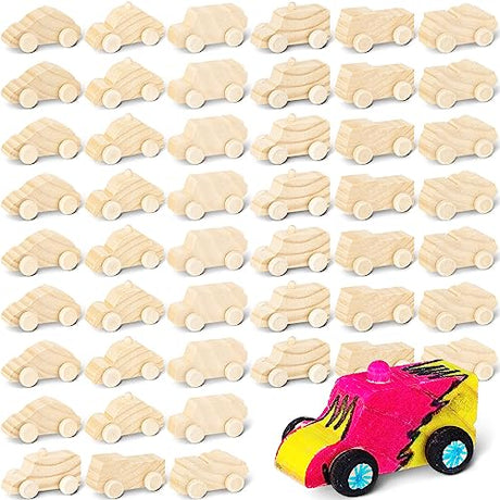 Lenwen 48 Pcs Wood DIY Car Toys for Party Unfinished Wooden Cars, Wooden Toy Cars Wooden Arts and Crafts DIY Toys for Students Girls Boys Home Lenwen