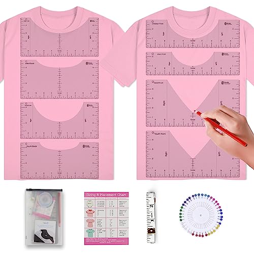 Simply Stocked Tshirt Ruler Guide for Vinyl Alignment - 8 Pcs of PVC T Shirt Rulers to Center Designs for Heat Press with 4 Accessories - 10 Inch