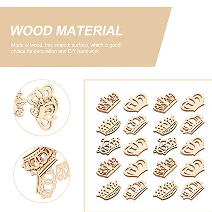 Amosfun 50PCS Wooden Pieces Crown Shape Wooden Pieces Hollow Out Wood Cutouts DIY Art Craft Embellishments Ornaments