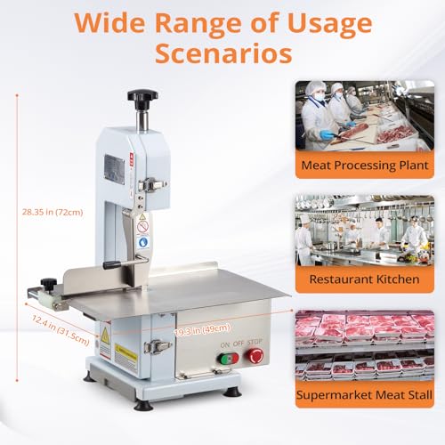 GARVEE Meat Saw for Butchering, 550W Bone Saw Machine, 0.39～5.7 Inches Cutting Thickness with 6 Saw Blades, Meat Bandsaw Butchering with Workbench GARVEE