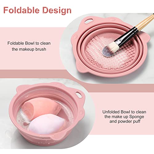 Foldable Silicone Makeup Brush Cleaner Bowl - Etercycle Portable Cleaning Tool for Brushes, Powder Puffs, and Sponges (Pink) - WoodArtSupply