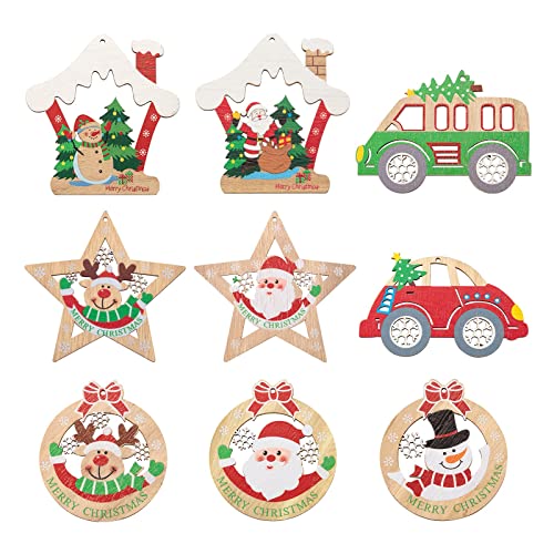 18Pcs Christmas Theme Wood Big Pendants Christmas Tree Hanging Tags Pendants Natural Wood Slices for Home Xmas Decor Wedding Supplies - WoodArtSupply