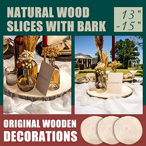ZYNERY 3 Pcs Wood Slices for Centerpieces 13-15 Inches, Unfinished Wood Rounds Rustic Wedding Decor, Natural Paulownia Wood Centerpieces for Tables, ZYNERY