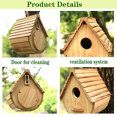 STARSWR Bird House for Outside,Outdoor Bird Houses, Natural Wooden Bird Hut Clearance Bluebird Finch Cardinals Hanger Birdhouse for Garden Viewing STARSWR