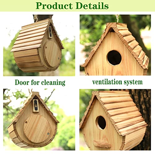 STARSWR Bird House for Outside,Outdoor Bird Houses, Natural Wooden Bird Hut Clearance Bluebird Finch Cardinals Hanger Birdhouse for Garden Viewing