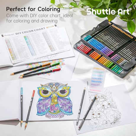 Shuttle Art 60 Metallic Colored Pencils, Colored Pencils for Adult Coloring, Soft Core Coloring Pencils in Gift Tin Box, Color Pencils for Kids Shuttle Art