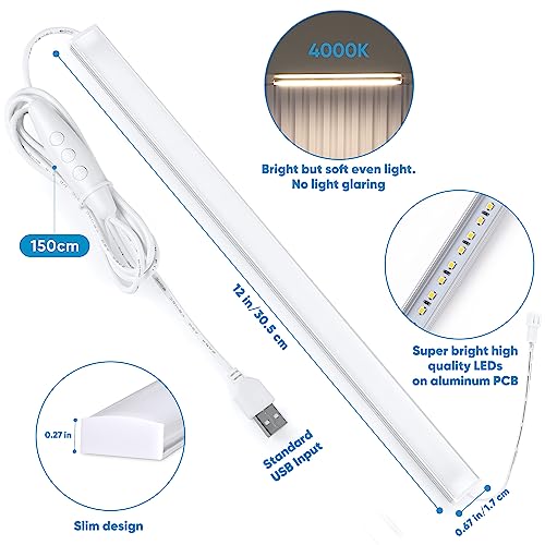 Litever Plug-in Under Cabinet Lighting Kit with Adapter, Dimmer, 2 pcs 12 Inch USB LED Light Strips. Dimmable Linkable for Kitchen Counter, Litever