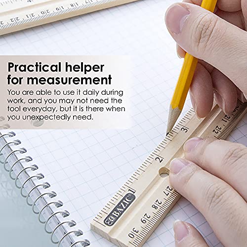 BAZIC Wooden Ruler 12" (30cm), Singel Metal Edge, Inches Centimeter Metric Measuring Drafting Rulers, for Students School Supplies (3/Pack), 1-Pack - WoodArtSupply