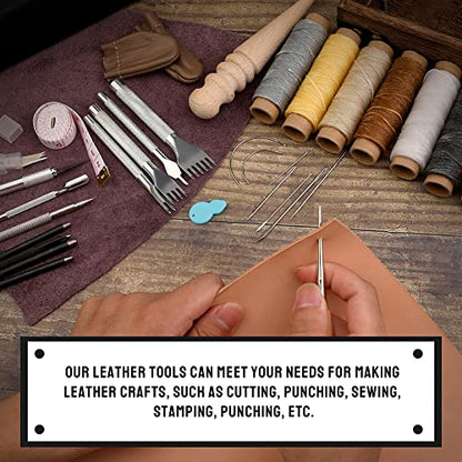 TLKKUE Leather Working Tool Kit, Leather Crafting Tools and Supplies for Beginners Leather Sewing Upholstery Repair Kit with Waxed Thread Awl Needle - WoodArtSupply