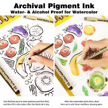 Micro-Pen Fineliner Ink Pens, 12 Pack Black Micro Fine Point Drawing Pens Waterproof Archival Ink Multiliner Pens for Artist Illustration, Sketching,