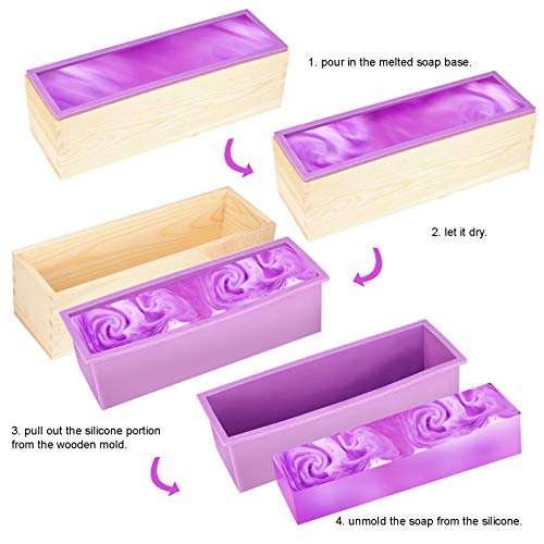 Lerykin 2 pcs Rectangular Soap Molds Kit with Cutters - 42oz Flexible  Silicone Loaf Soap Mold with Wooden Box, Stainless Steel Wavy & Straight  Scraper